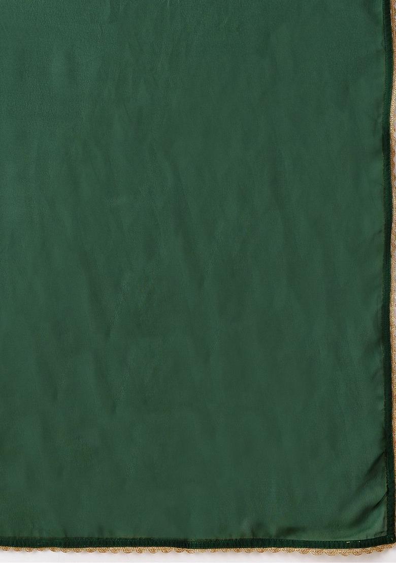 Green Printed Polyester Straight Kurta Sets - Indya