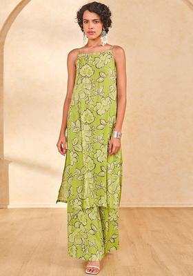 Green Printed Viscose Straight Kurta Sets