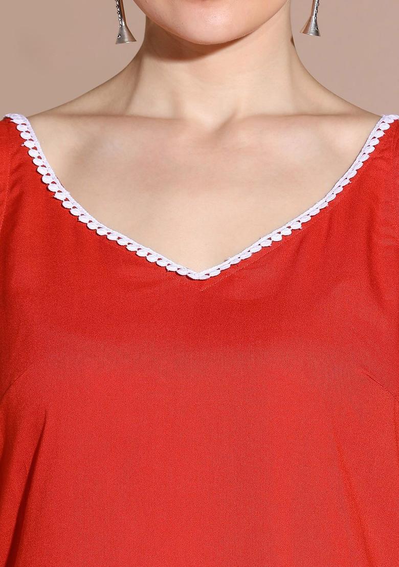 Red Solid Viscose Straight Kurta Sets - Indya