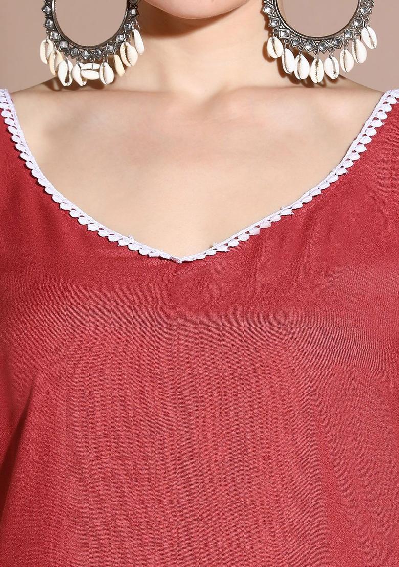 Maroon Solid Viscose Straight Kurta Sets - Indya