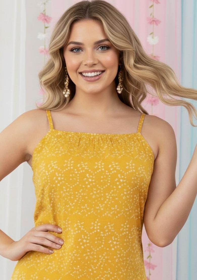 Yellow Printed Cotton Straight Kurta Sets - Indya