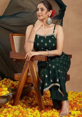 Green Printed Viscose Straight Kurta Sets