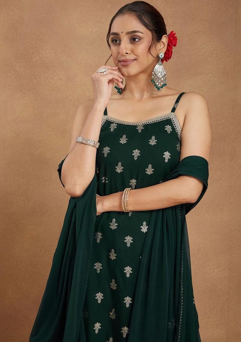 Green Printed Viscose Straight Kurta Sets - Indya