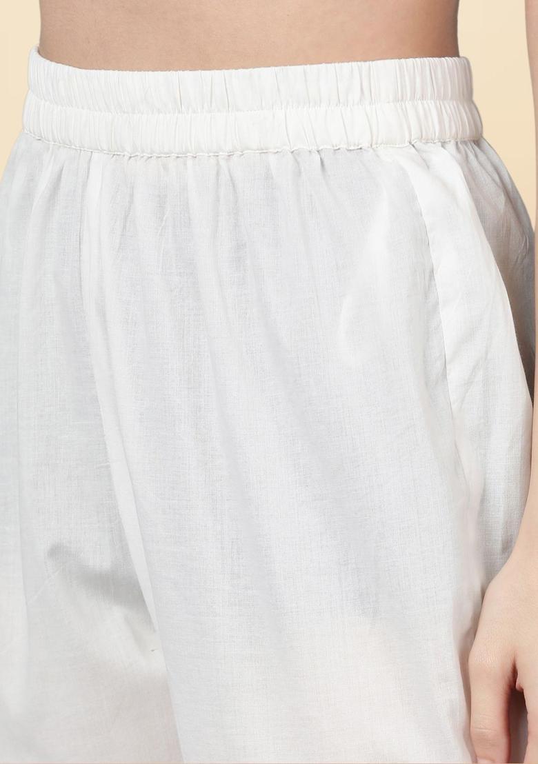 White Printed Cotton A Line Kurta Sets - Indya