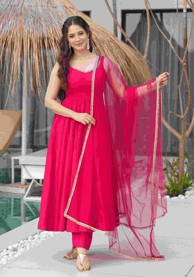 Pink Embroidered Silk Anarkali Sets