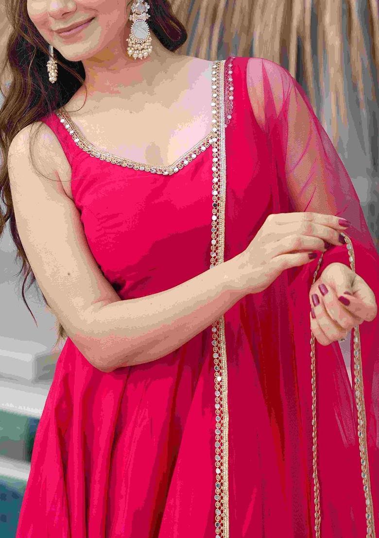 Pink Embroidered Silk Anarkali Sets - Indya