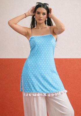 Blue Printed Viscose Straight Kurta Sets