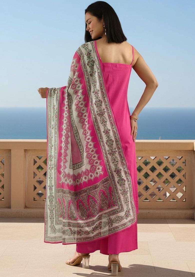 Pink Solid Silk Straight Kurta Sets - Indya