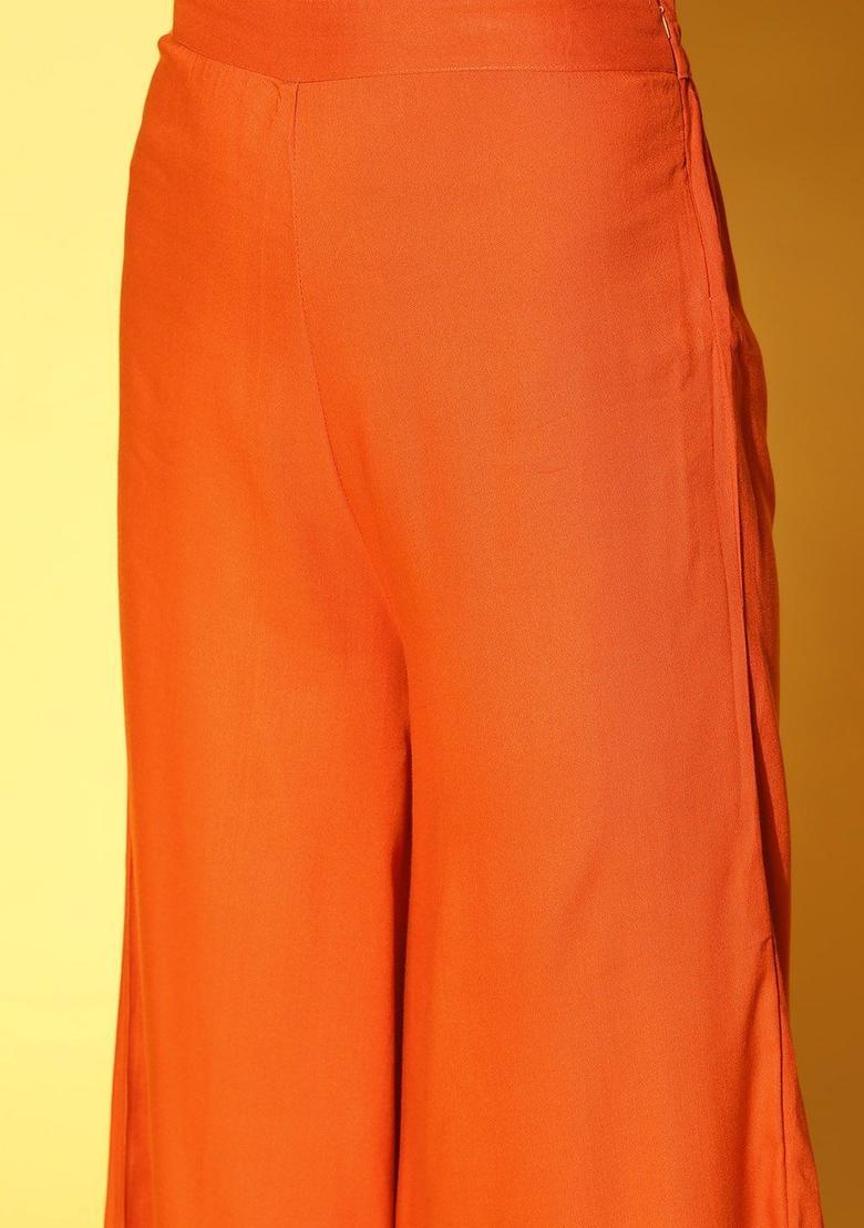 Orange Solid Viscose A Line Kurta Sets - Indya