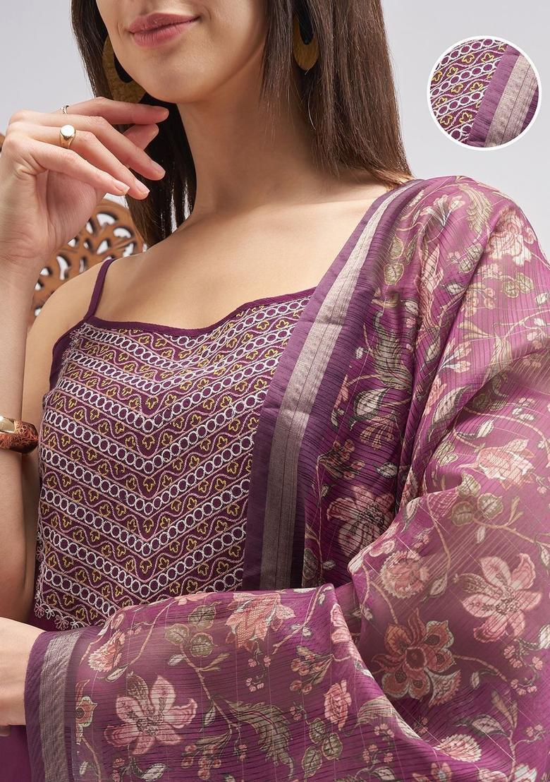Purple Embroidered Polyester Straight Kurta Sets - Indya