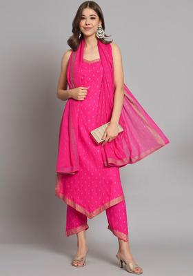 Pink Printed Viscose Straight Kurta Sets