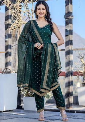 Green Printed Viscose Straight Kurta Sets