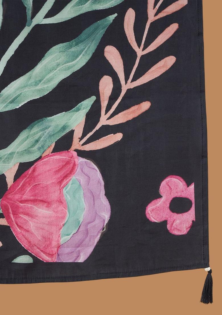 Black Printed Silk Straight Kurta Sets - Indya