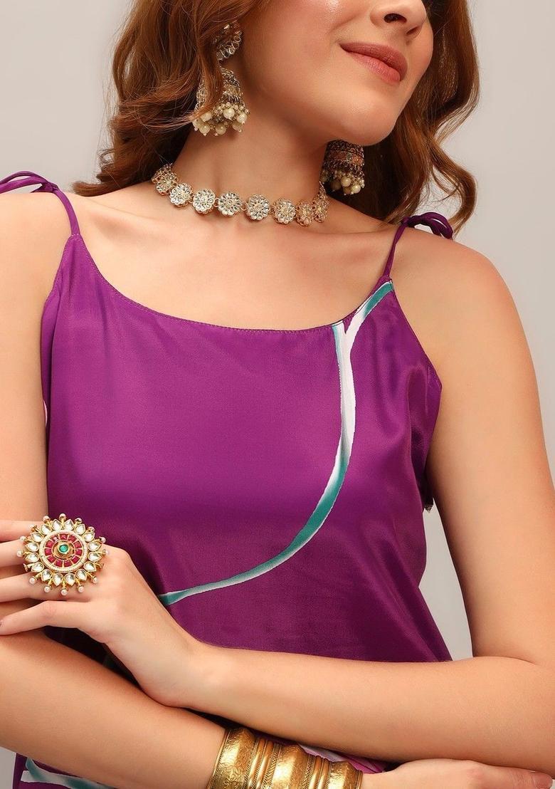 Purple Printed Crepe Straight Kurta Sets - Indya