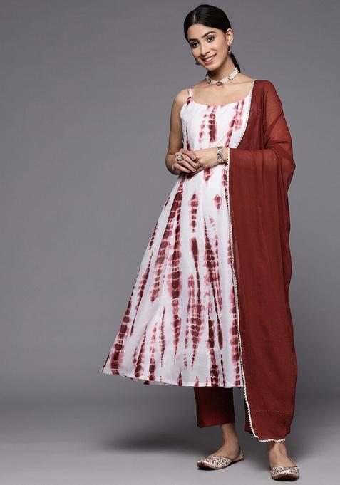 Off White Tie And Dye Cotton Anarkali Sets — view on Indya