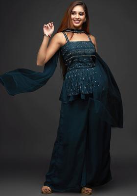 Teal Embroidered Georgette Anarkali Sets