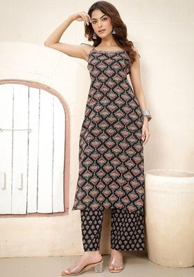 Black Printed Viscose Straight Kurta Sets