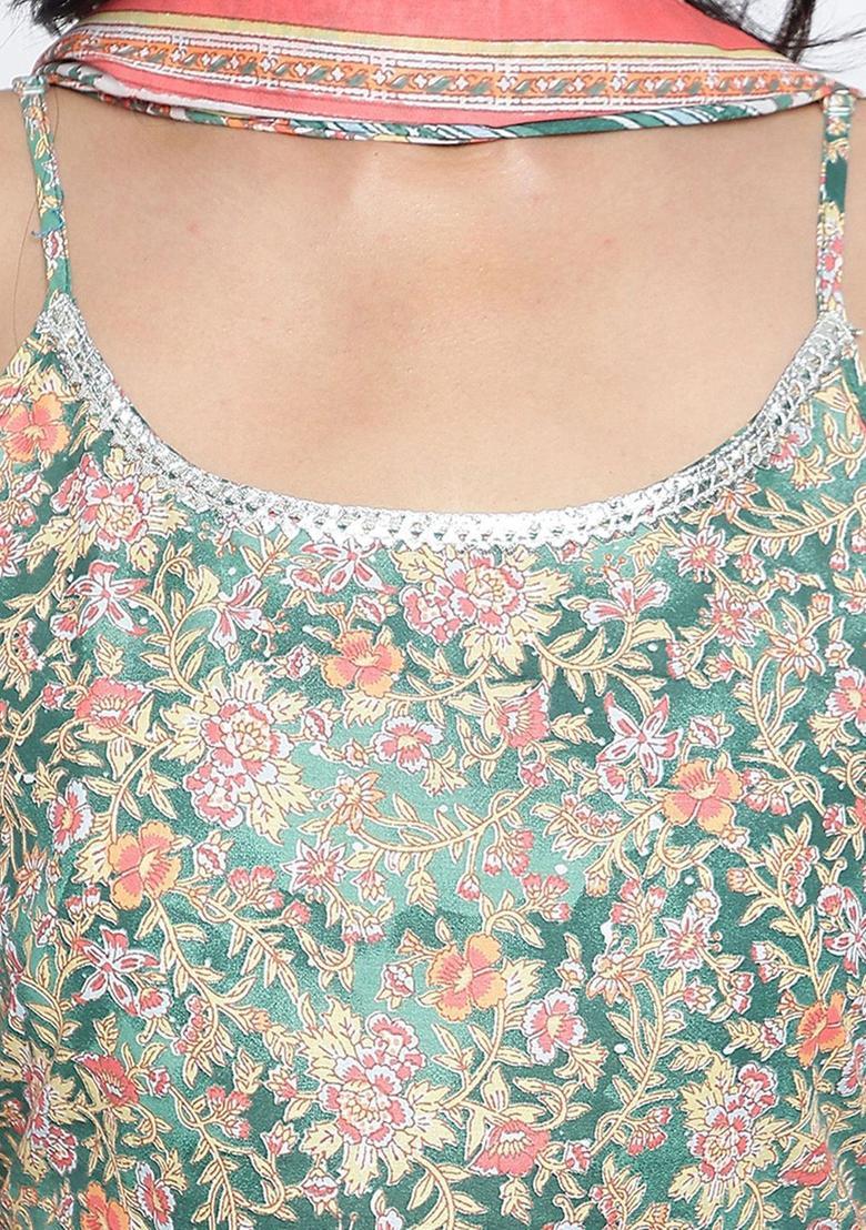 Green Printed Cotton Straight Kurta Sets - Indya