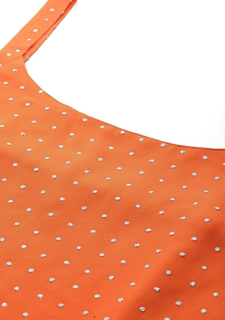 Orange Printed Georgette Straight Kurta Sets - Indya