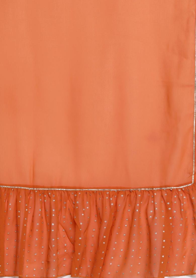 Orange Printed Georgette Straight Kurta Sets - Indya
