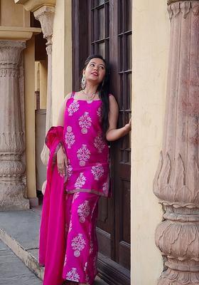 Pink Printed Silk Straight Kurta Sets