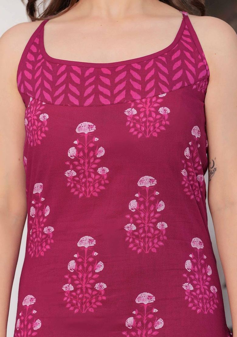 Pink Printed Cotton Straight Kurta Sets - Indya