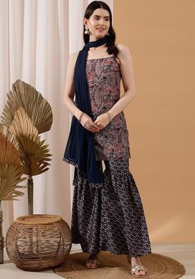 Blue Printed Silk Straight Kurta Sets