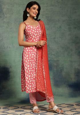 Coral Printed Cotton Straight Kurta Sets