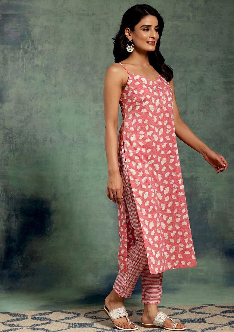 Coral Printed Cotton Straight Kurta Sets - Indya