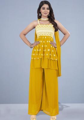 Yellow Embroidered Georgette Anarkali Sets