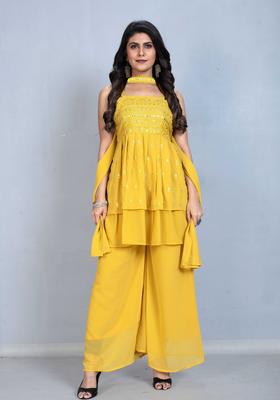 Yellow Embroidered Georgette Anarkali Sets