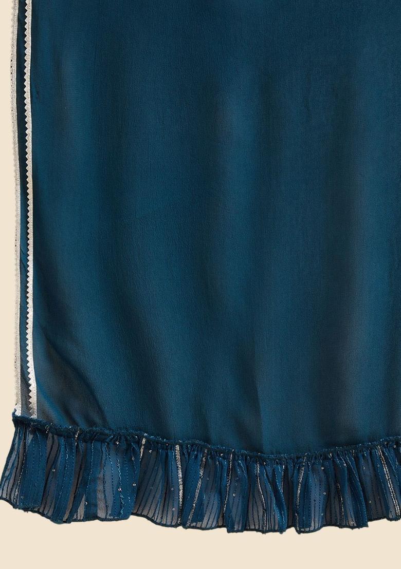 Teal Embroidered Georgette Straight Kurta Sets - Indya