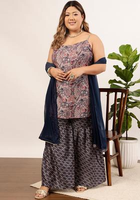 Blue Printed Silk Straight Kurta Sets