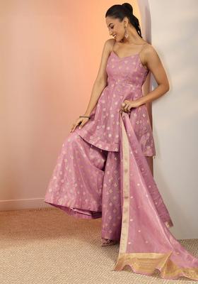 Lavender Embroidered Silk Anarkali Sets