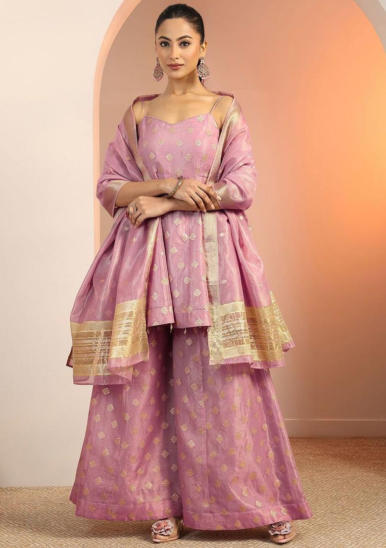 Lavender Embroidered Silk Anarkali Sets - Indya
