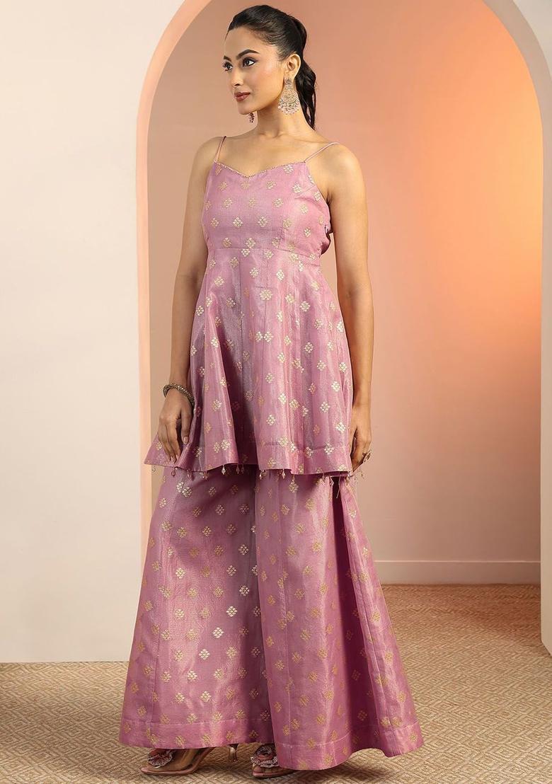 Lavender Embroidered Silk Anarkali Sets - Indya