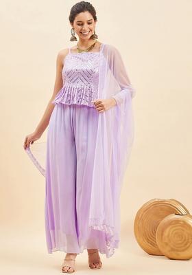 Purple Embroidered Georgette Anarkali Sets