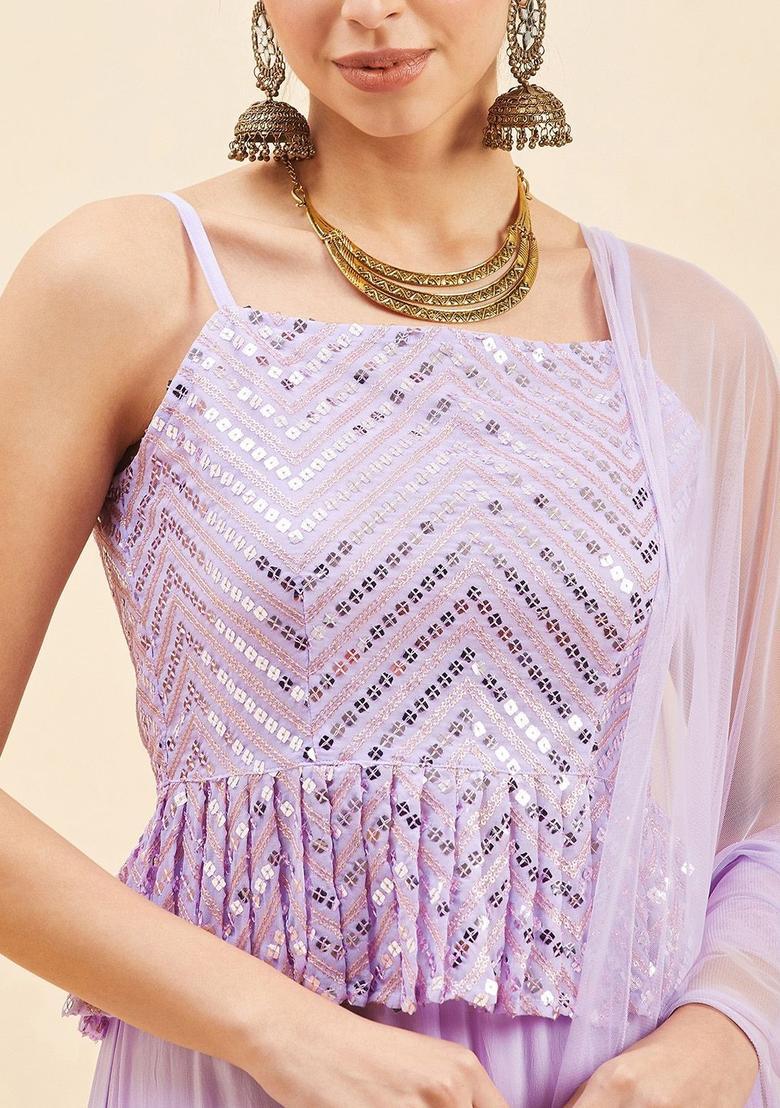 Purple Embroidered Georgette Anarkali Sets - Indya