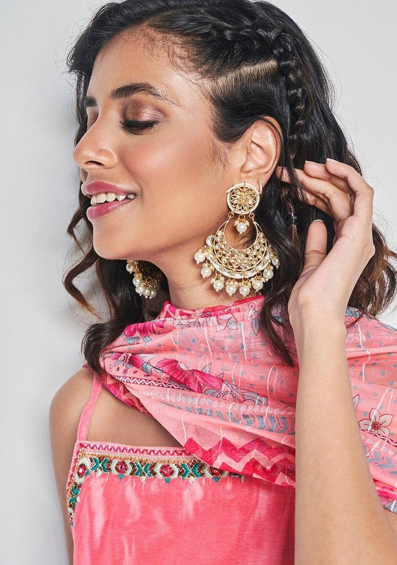 Pink Embroidered Viscose Straight Kurta Sets - Indya