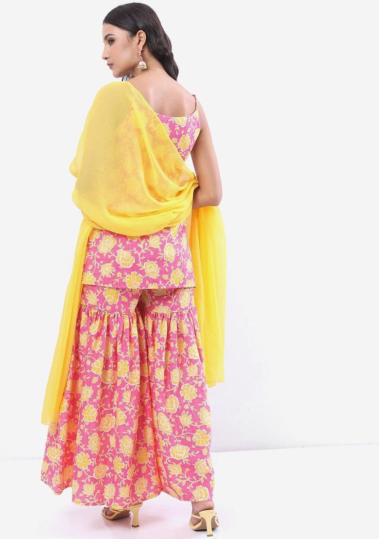 Pink Printed Polyester Straight Kurta Sets - Indya
