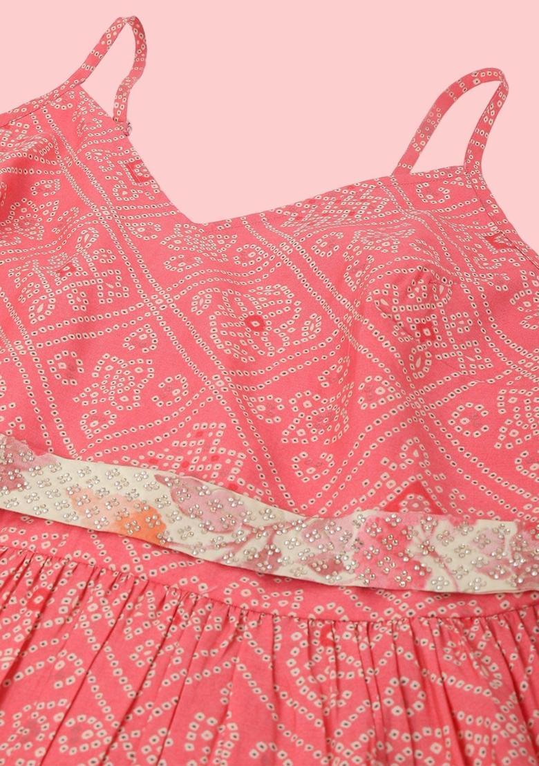 Pink Printed Silk Anarkali Sets - Indya