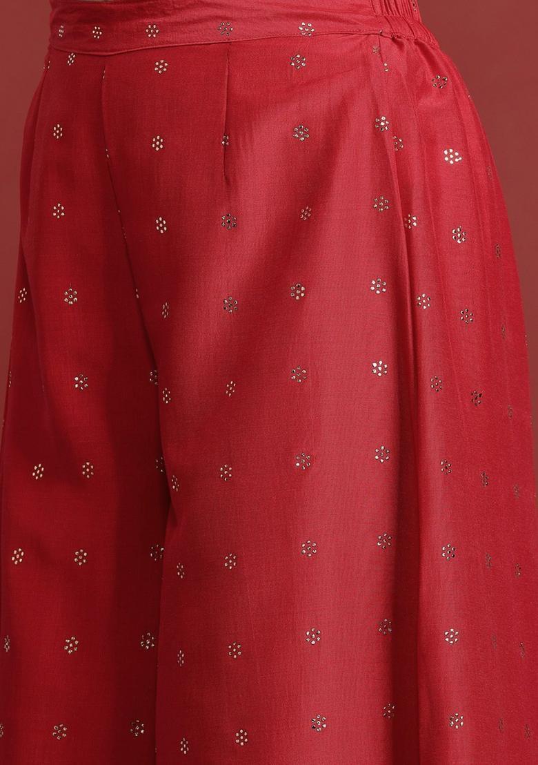 Red Solid Polyester Straight Kurta Sets - Indya