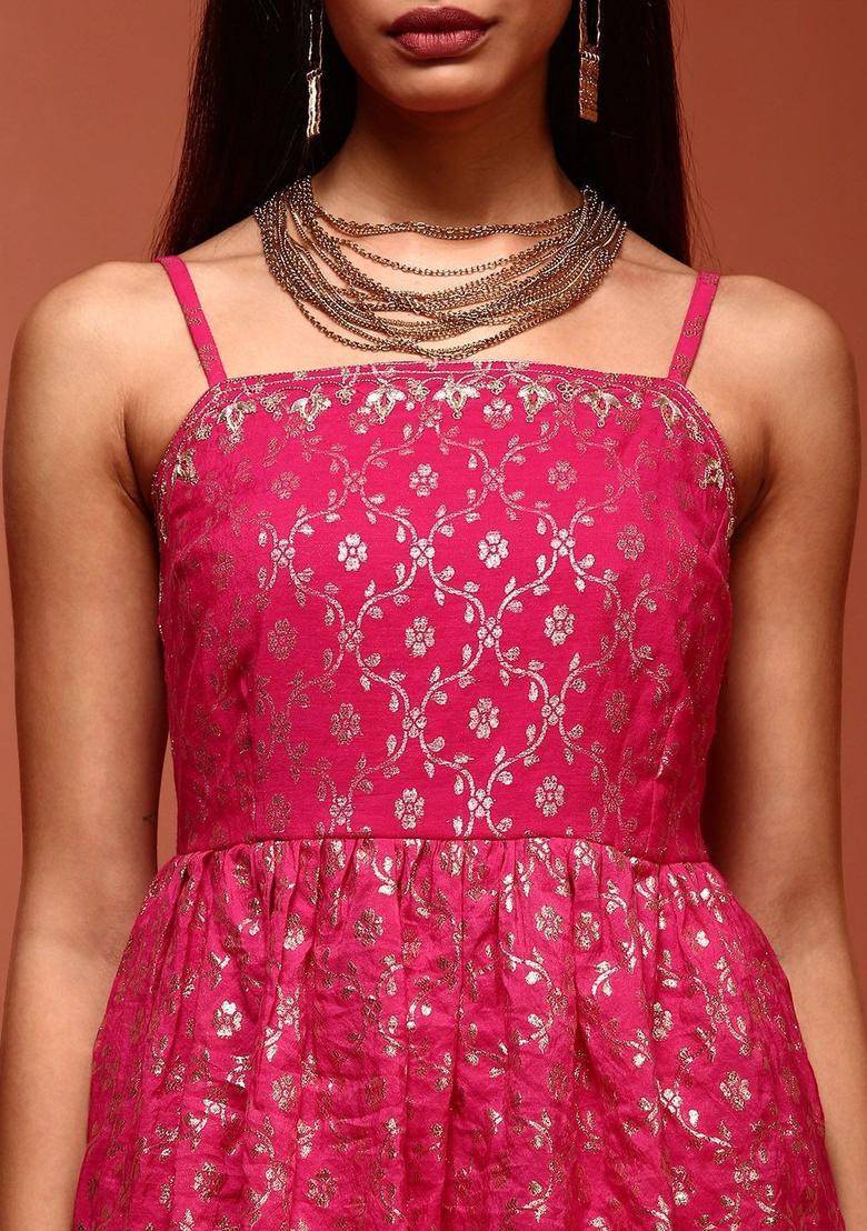 Red Printed Polyester A Line Kurta Sets - Indya