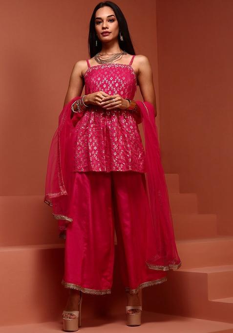 Red Printed Polyester A Line Kurta Sets — view on Indya