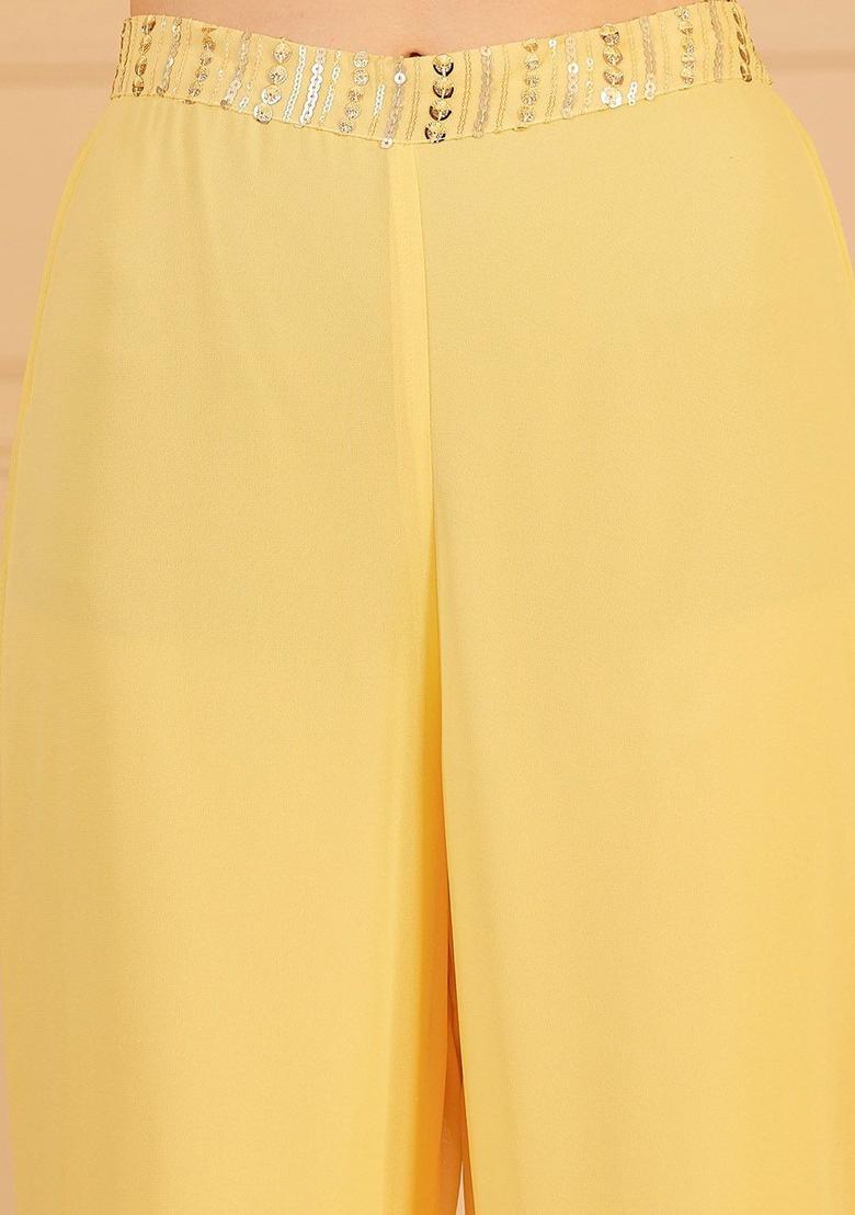 Yellow Embroidered Polyester A Line Kurta Sets - Indya