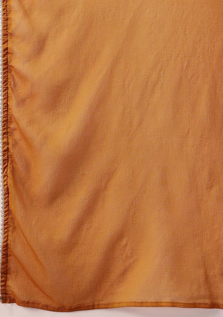 Mustard Printed Polyester A Line Kurta Sets - Indya