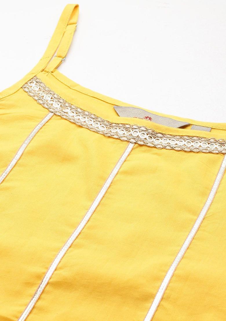 Yellow Striped Cotton Straight Kurta Sets - Indya
