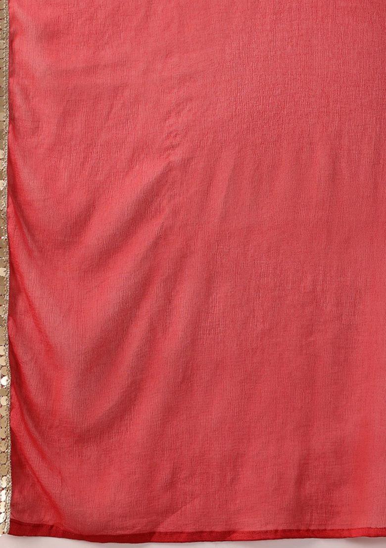 Pink Printed Polyester A Line Kurta Sets - Indya