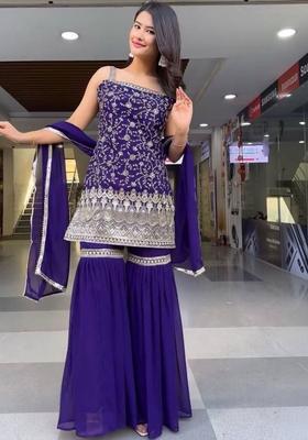 Purple Embroidered Georgette Straight Kurta Sets