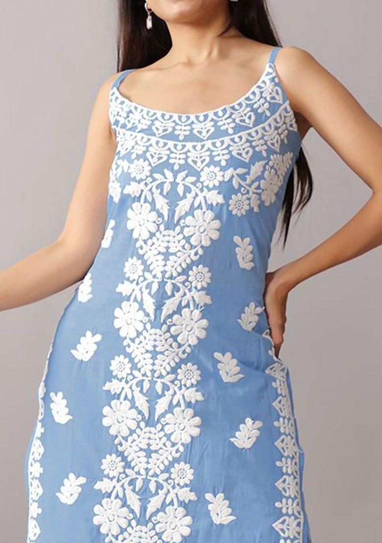 Blue Embroidered Kurtas - Indya